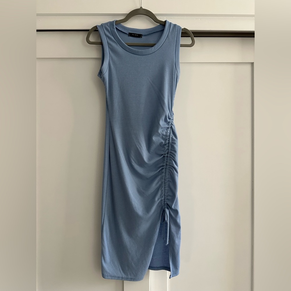 AllSaints Light Blue Ruched Midi Dress